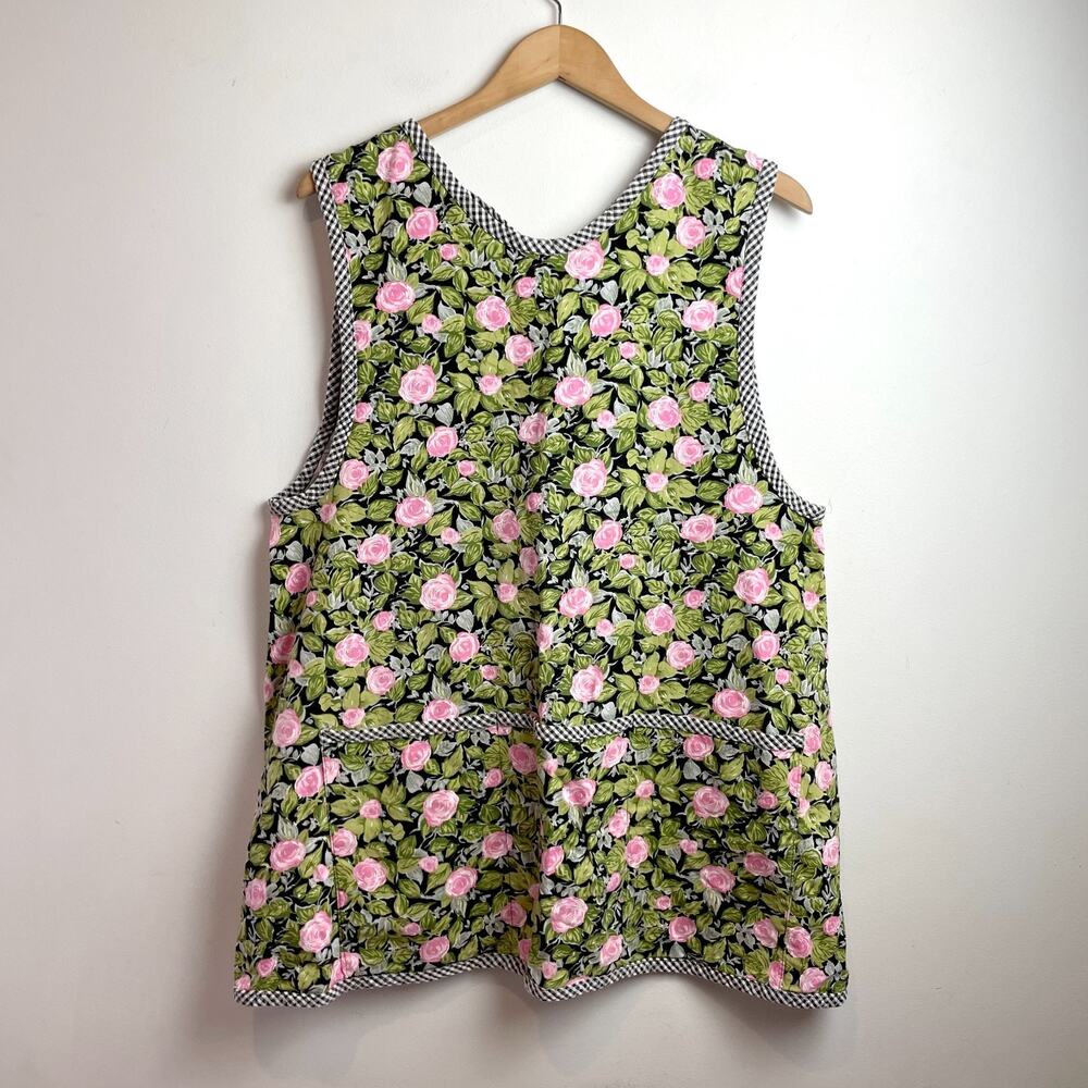 Vintage Handmade Pinafore Apron Gingham Floral Cottage‎ Nonna Grandma Farmhouse